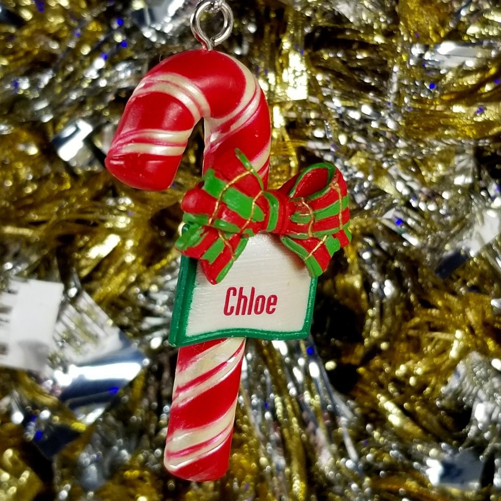 Ganz Mini Red & White Candy Cane Christmas Ornaments with Pearlized Name Tag